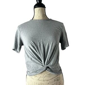 Lululemon Women Top Medium Gray Crescent Cropped T-Shirt Short Sleeve Front Knot